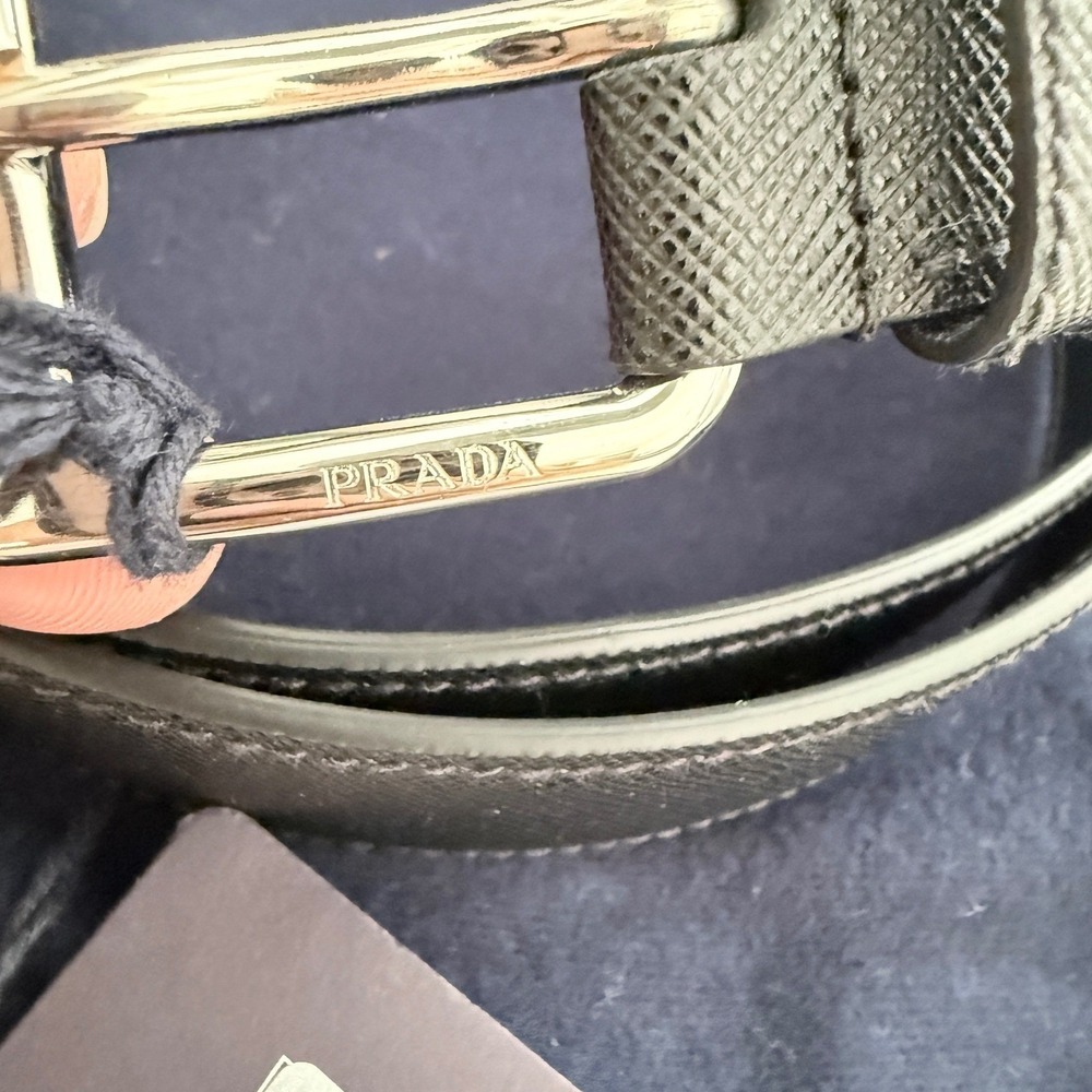 Prada 2CM275 Men's Black Saffiano Leather Belt silver buckle, 100 cm - Picture 4 of 5